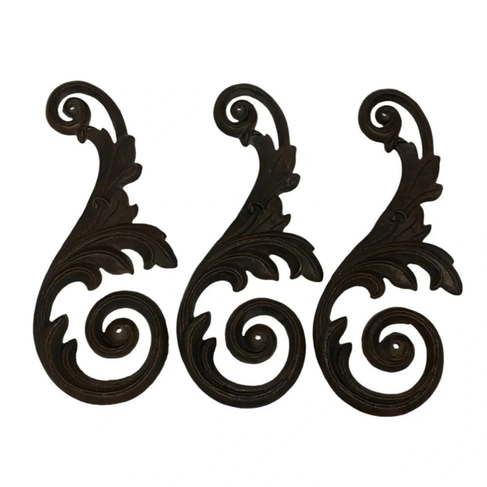 Set of 3 Vintage Dark  Brown Swirl Cast Iron Wall Decor Set. Each one 1.6 lbs.